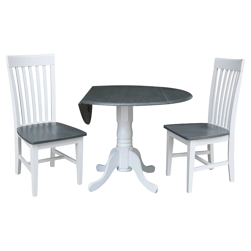 International Concepts Drop Leaf Dining Table and Slat Back Chair 3-piece Set