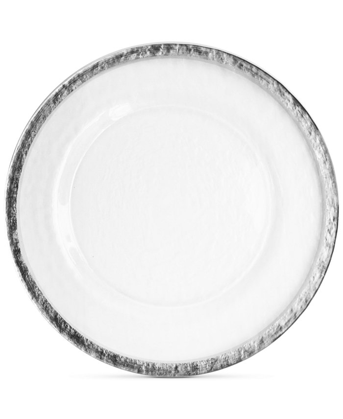 American Atelier Jay Import Hammered Ice Glass Charger Plate With Silver-Tone Band