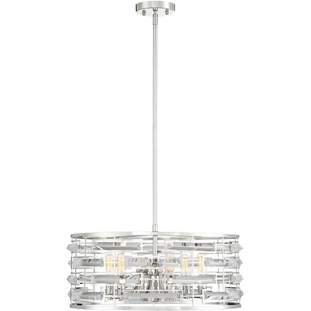 Wide Modern Drum Clear Crystal 6 light Fixture For Dining Room House Foyer Kitchen Island