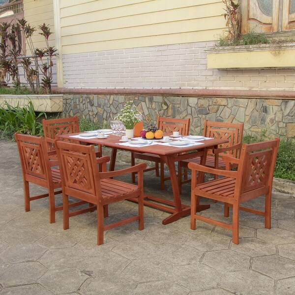 Vifah Malibu Outdoor 7piece Wood Patio Extendable Table Dining Set