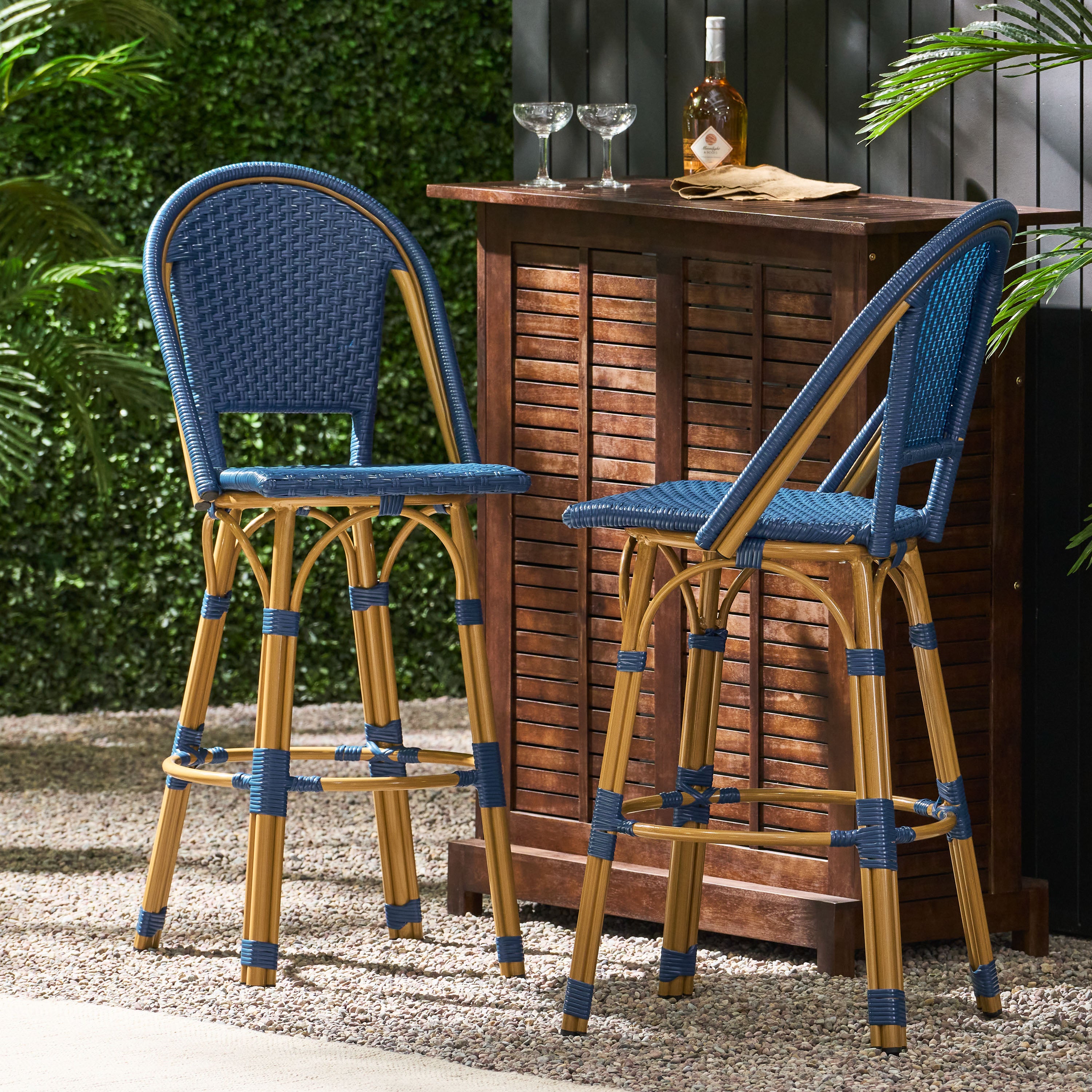 Cotterell Outdoor French Wicker and Aluminum 29.5 Inch Barstools, Set of 2