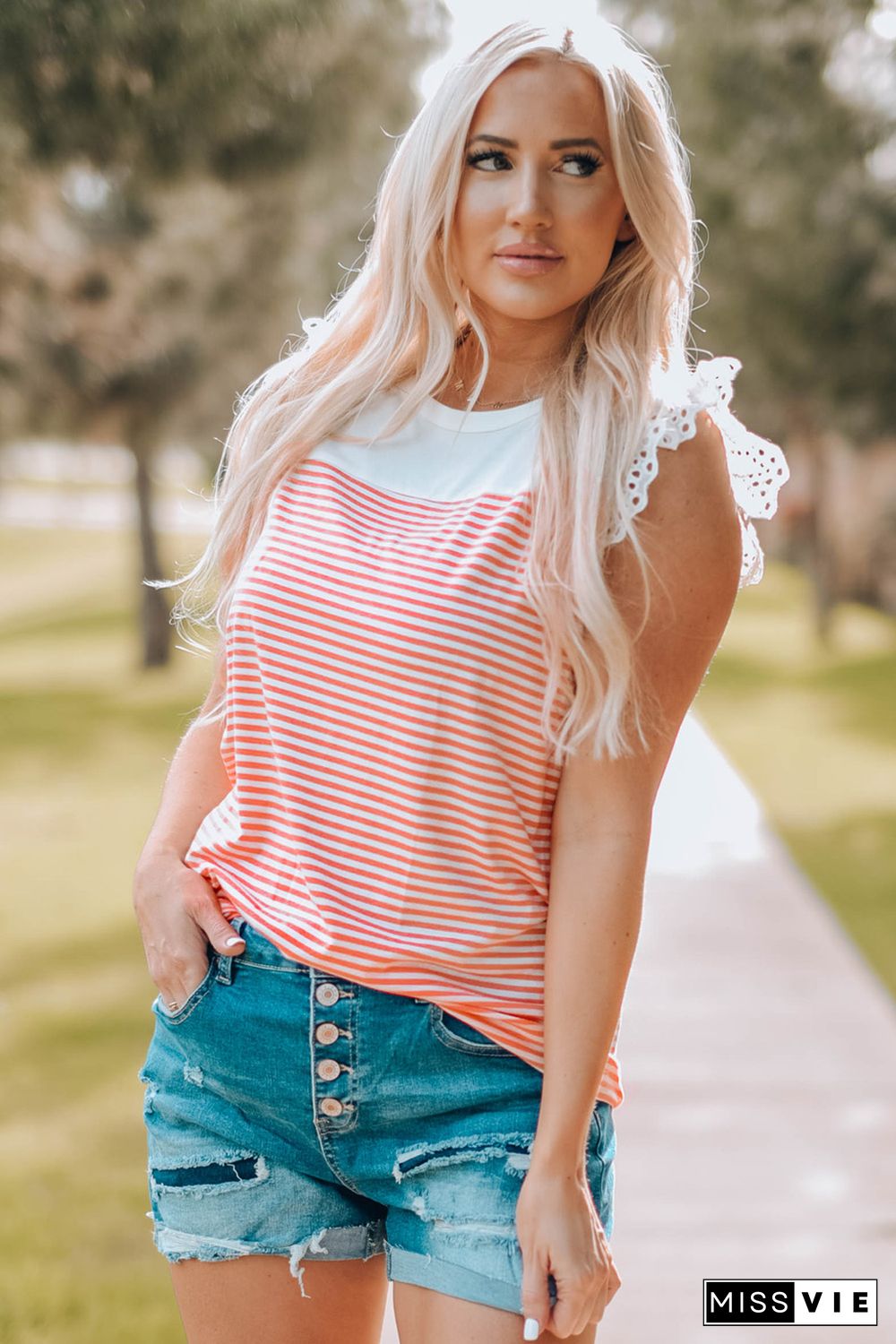 Flutter Shoulder Striped Print Tank Top