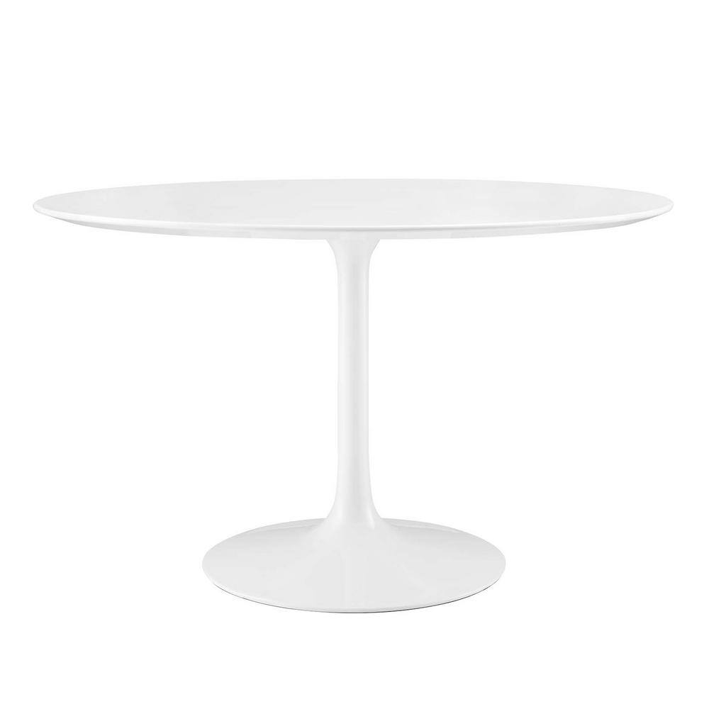 MODWAY 48 in. Lippa in White Round Wood Top Dining Table EEI-1118-WHI