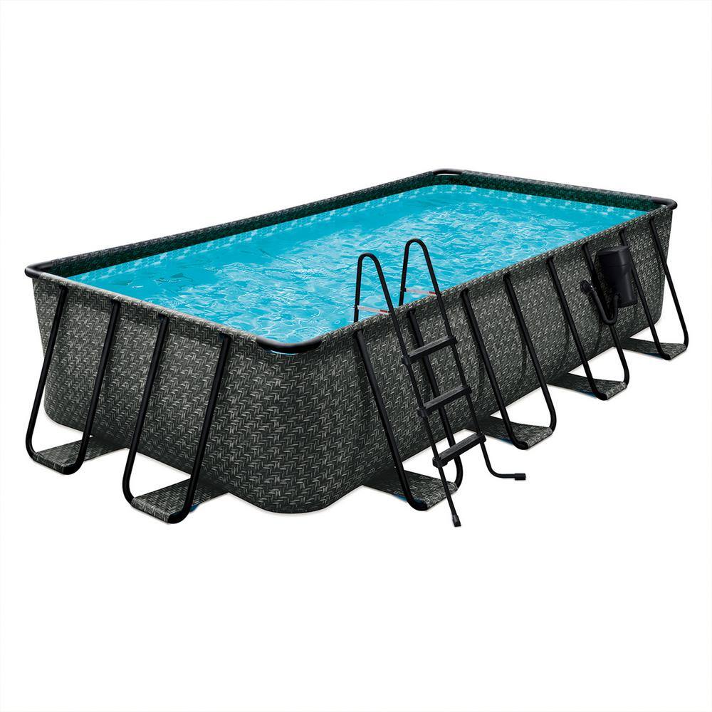 Funsicle 16 ft. x 8 ft. Rectangular 42 in. Deep Metal Frame Above Ground Pool Dark Herringbone P4A1608HB