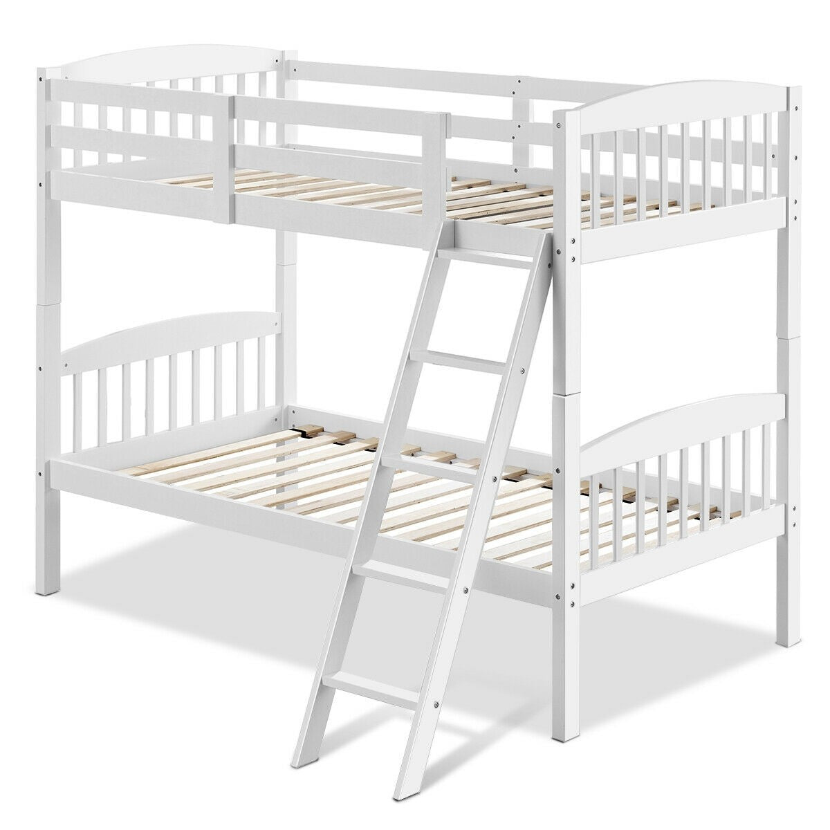 Costzon Twin Over Twin Bunk Beds, Convertible Into Two Individual Solid Rubberwood Beds (White)