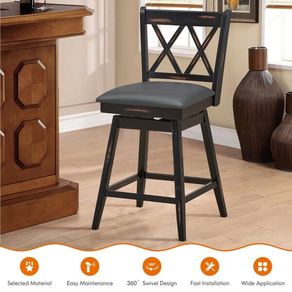 2 Pieces 24 Inch Swivel Counter Height Barstool Set with Rubber Wood Legs - 18