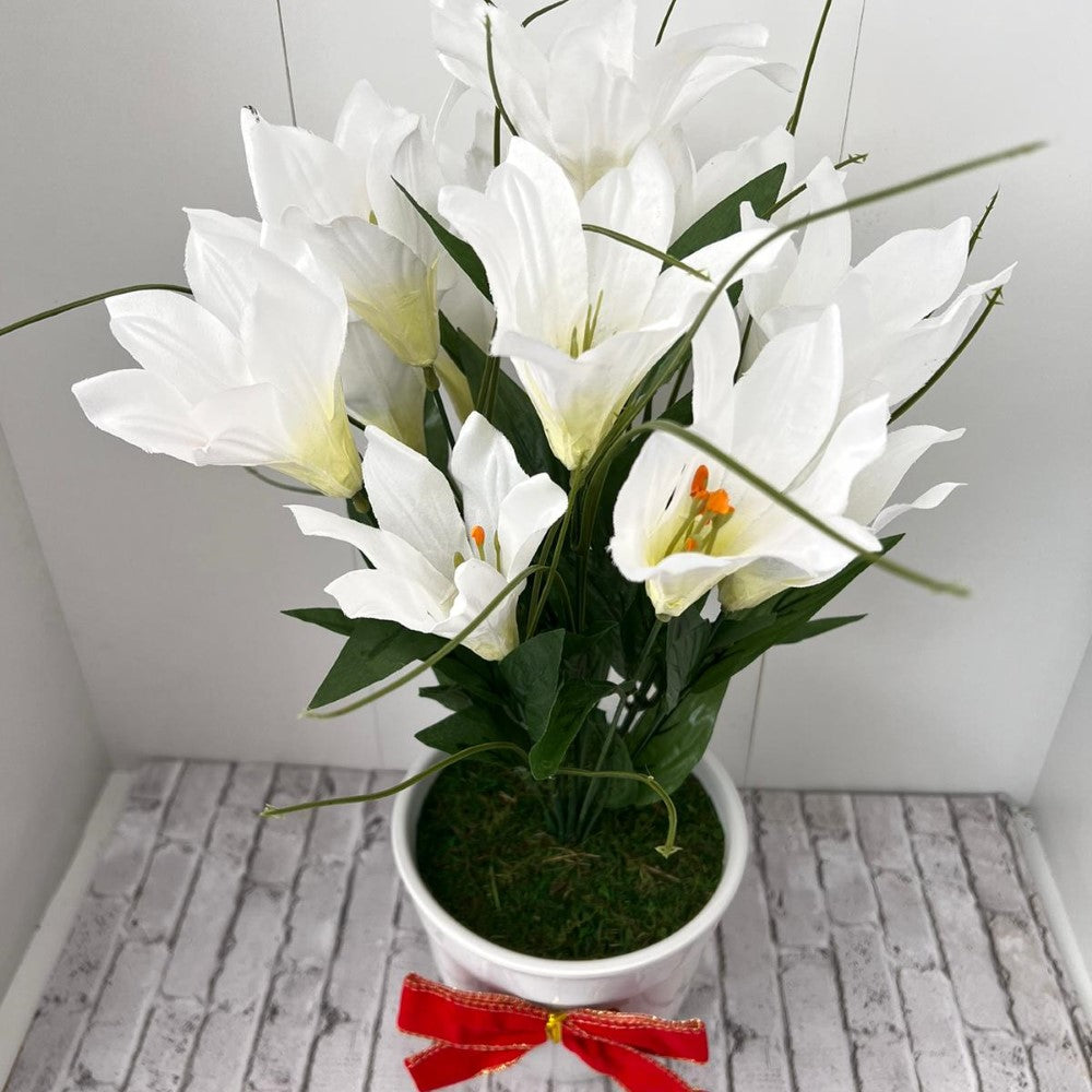 Stunning White Flowers in Ceramic Planter - Artificial