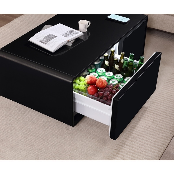 Mini Smart Coffee Table with Built in Fridge Wireless Charging Module