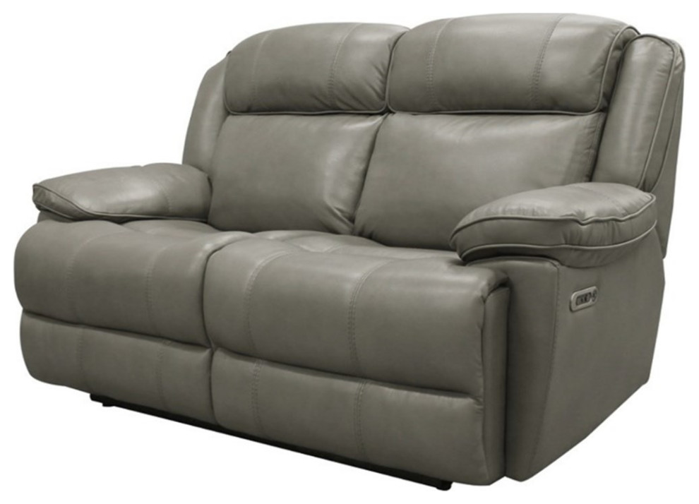 Bowery Hill Transitional Leather Power Loveseat in Brown Finish   Contemporary   Loveseats   by Homesquare  Houzz