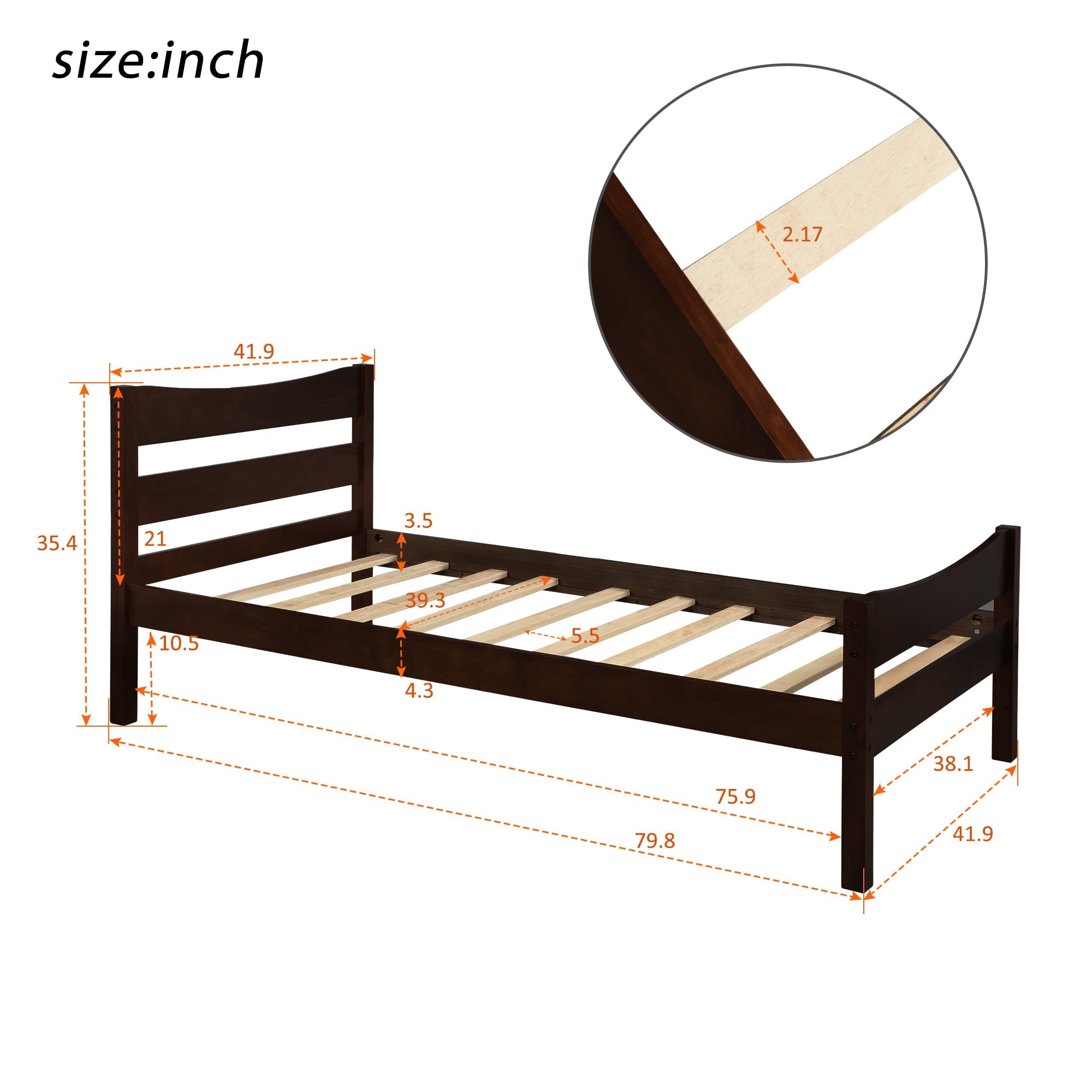 BTMWAY Wood Twin Bed Frame for Kids Adults, Solid Wood Platform Bed Frame with Headboard and Footboard, Modern Twin Size Bed Frame with Wooden Slats Support, No Box Spring Needed, Espresso