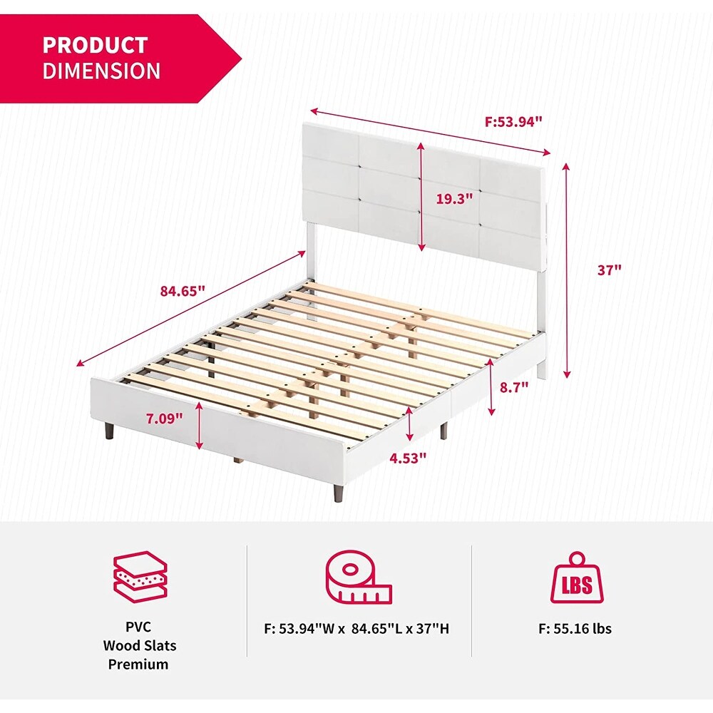 Mixoy Bed Frame with Smart RGB LED Lights Button Tufted Headboard PVC Fabric Upholstered Platform No Box Spring Needed