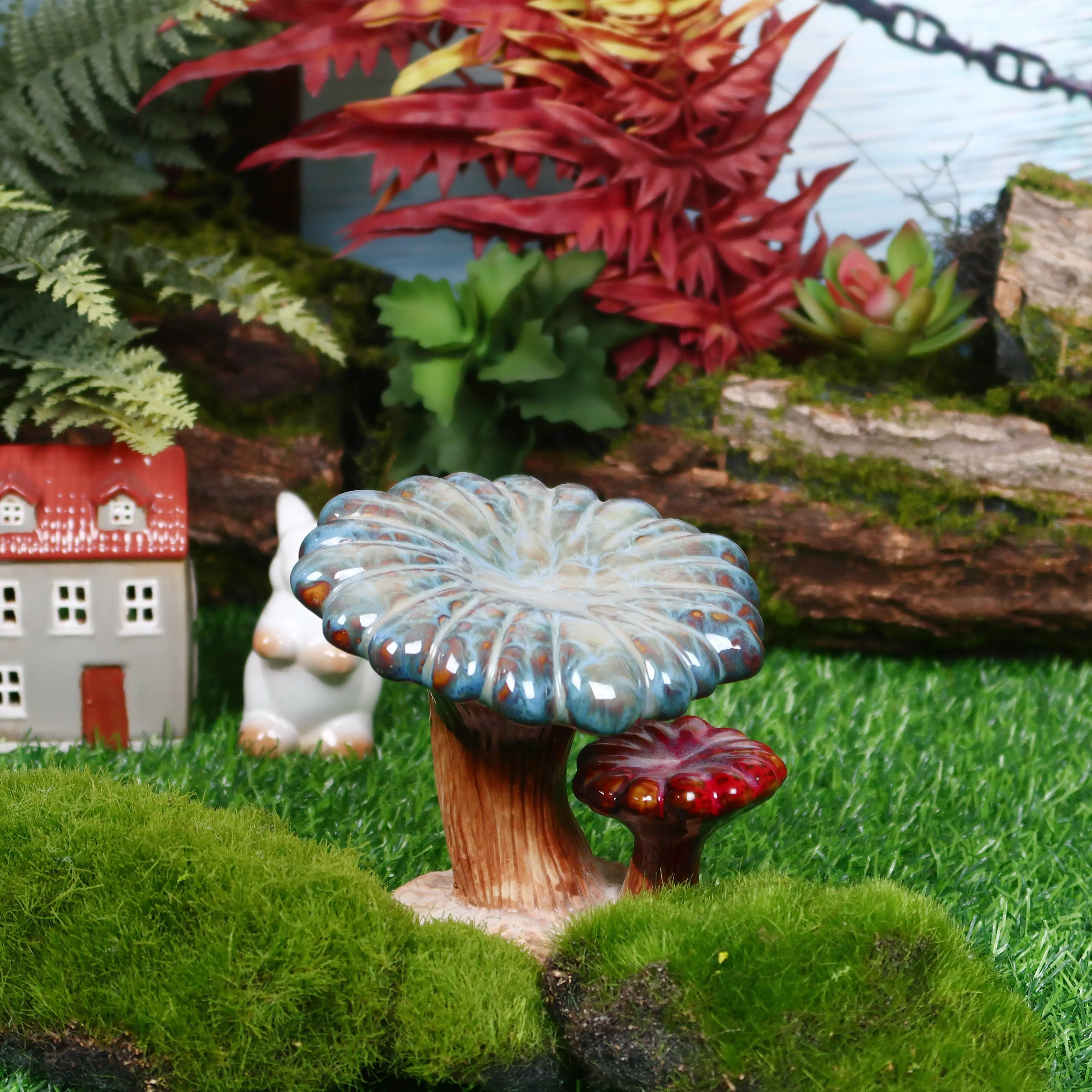 Creative Home Decoration Crafts Handmade Lovely Garden Ornament Ceramic Small Mushroom Crafts