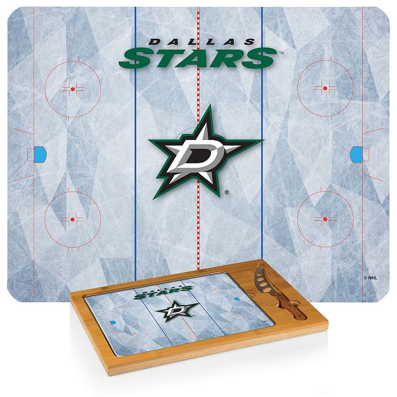 Picnic Time Dallas Stars Icon Glass Top Cutting Board and Knife Set