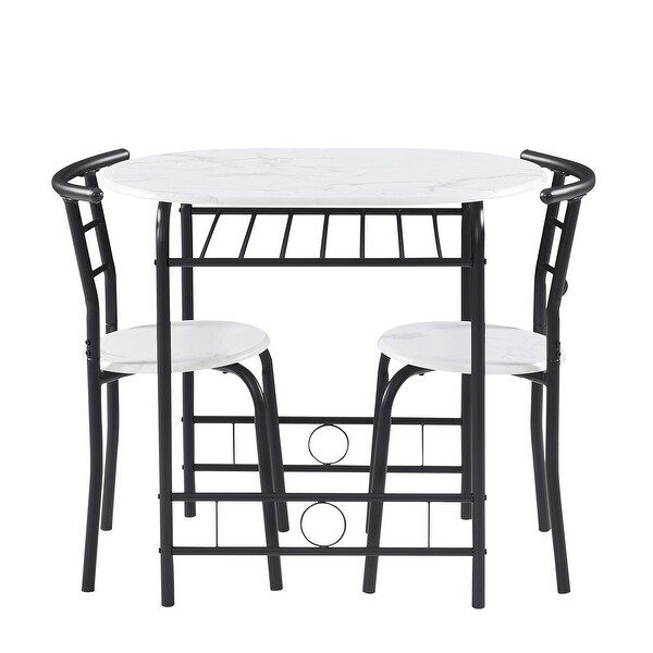 3-Piece Dining Set， Modern Wood Oval Table and 2 Chairs Set with Built-In Wine Rack