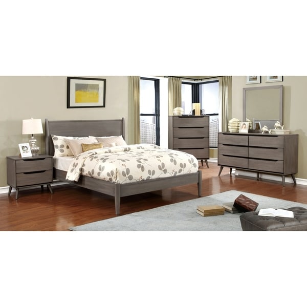 Furniture of America Fopp Mid-century Grey 4-piece Bedroom Set - - 17676018