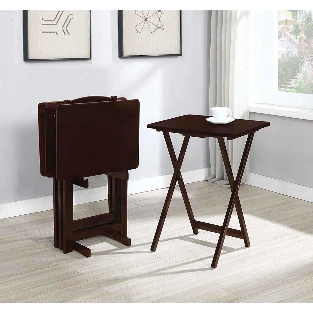 Avondale Solid Wood Traditional Cappuccino 4 piece Tray Table Set with Stand