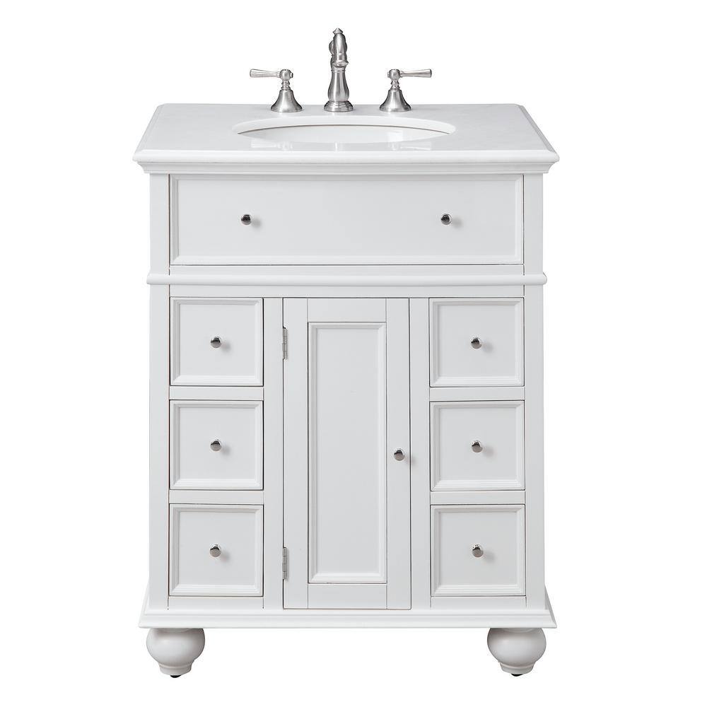 Home Decorators Collection Hampton Harbor 28 in. W x 22 in. D Bath Vanity in White with Natural Marble Vanity Top in White BF-22267-WH