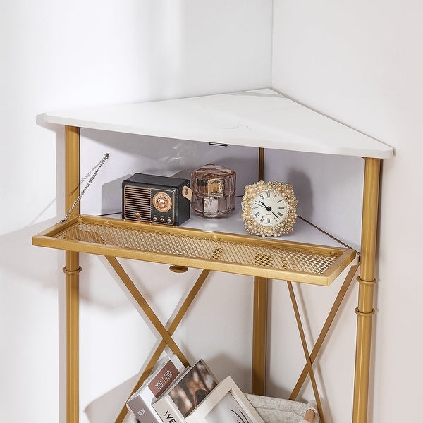 Set of 2 Industrial Triangle Side Table Corner Table with Storage Shelf， Rustic Brown