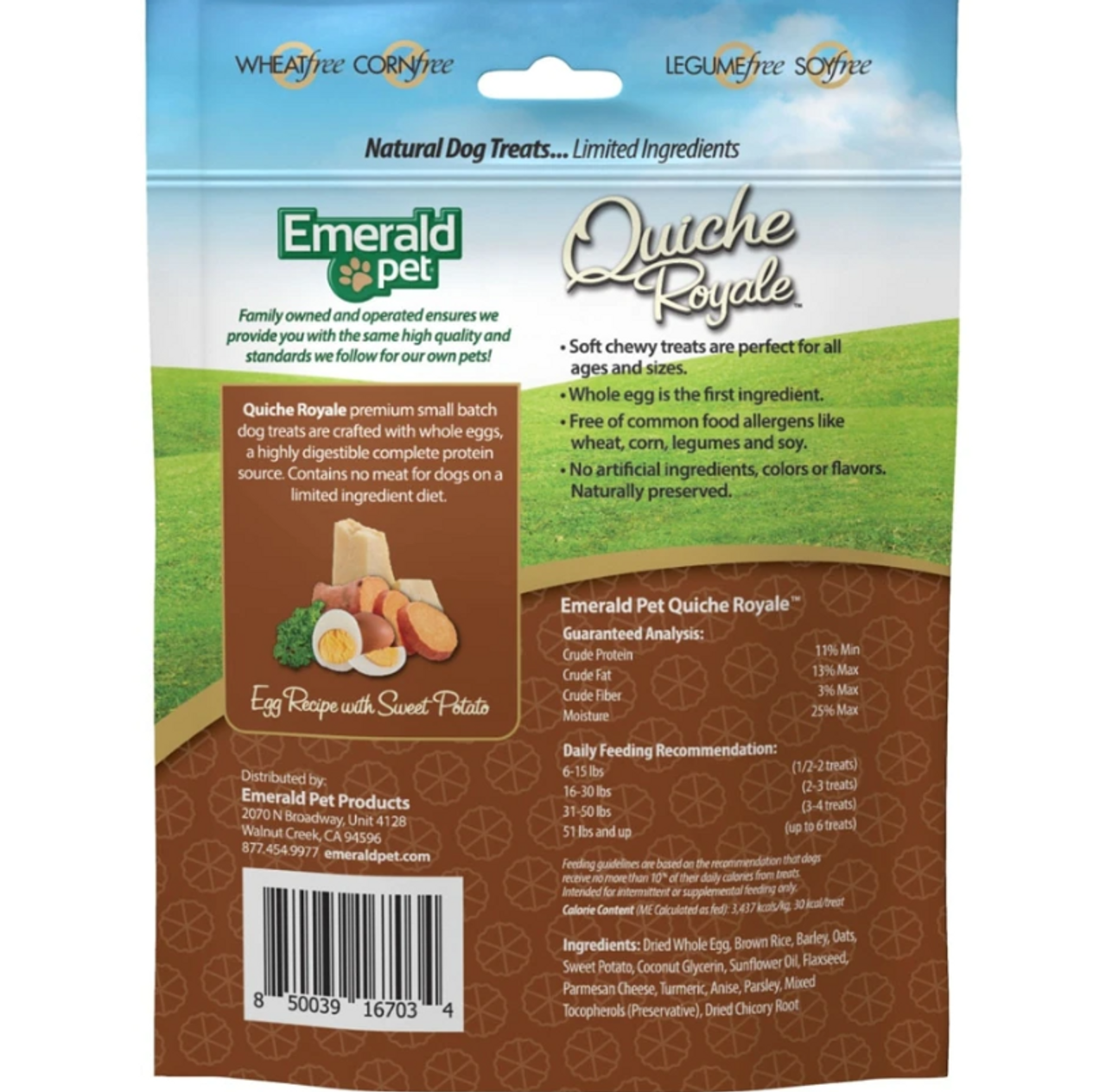 Emerald Pet Quiche Royale Chewy Egg and Sweet Potato Dog Treats， 6oz