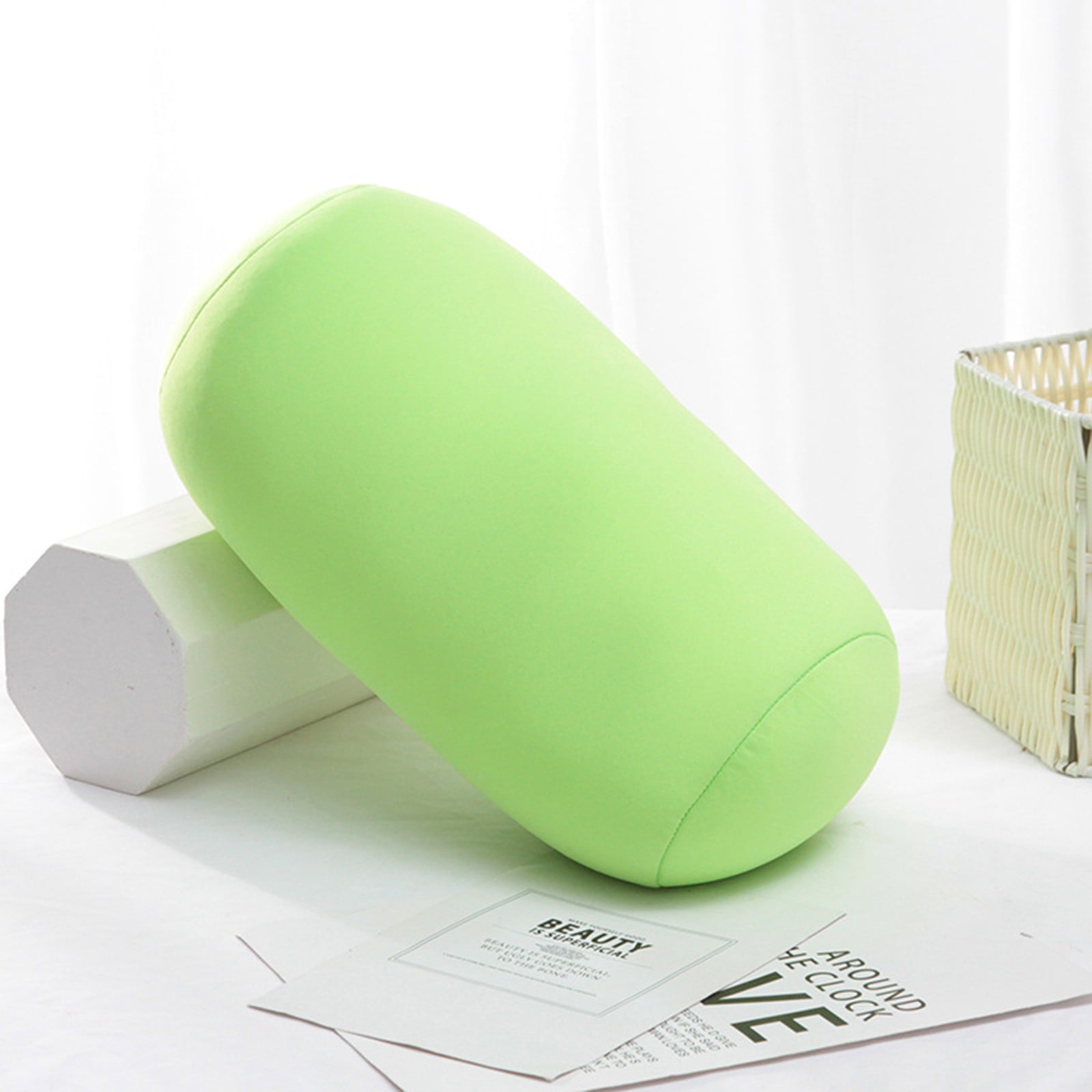 SQUARE CARMEN Cylinder Memory Foam Pillow Roll Cervical Bolster Round Nap Neck Pillow Cushion, Green