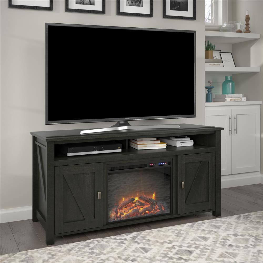 Ameriwood Home Brownwood 59.63 in. Electric Fireplace TV Stand in Black Oak HD12861