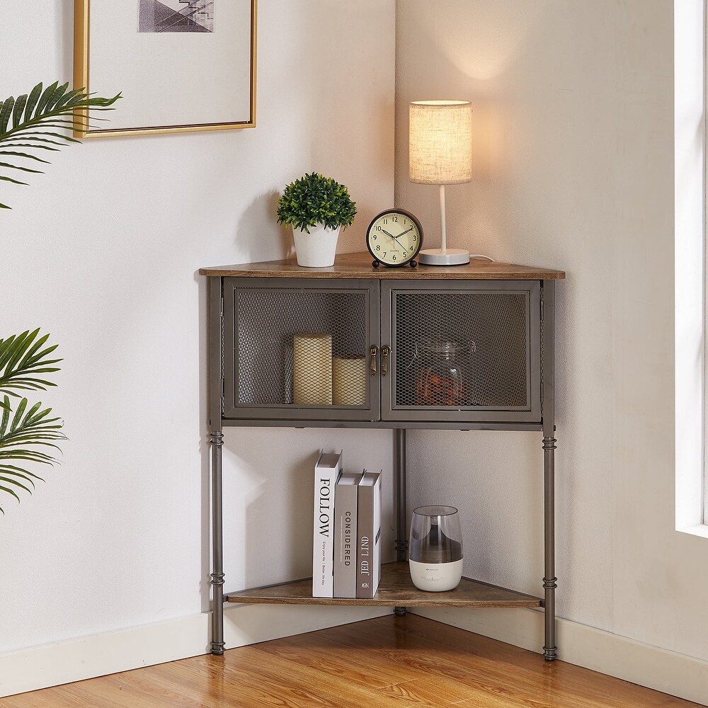 Triangle Side Table Corner Table with 3 tier Storage Shelf