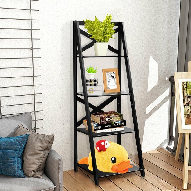 Costway 4 tier Ladder Shelf Bookshelf Bookcase Storage Display Leaning Home Office Decor