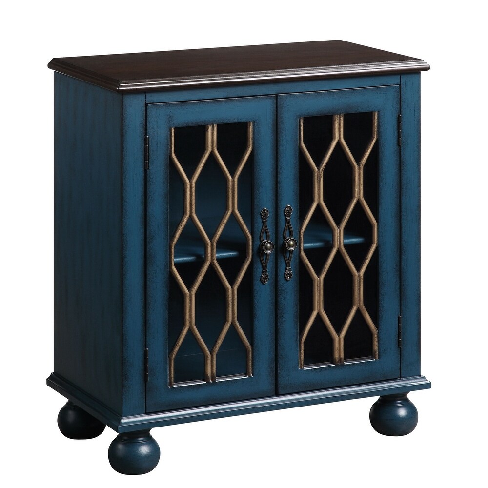 Console Furniture Lockers Cabinets Table Glass Doors in Antique Blue Finish