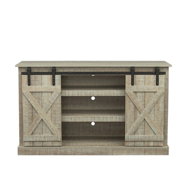 Farmhouse Sliding Barn Door TV Stand Media Console Table Storage Cabinet Wood for 65