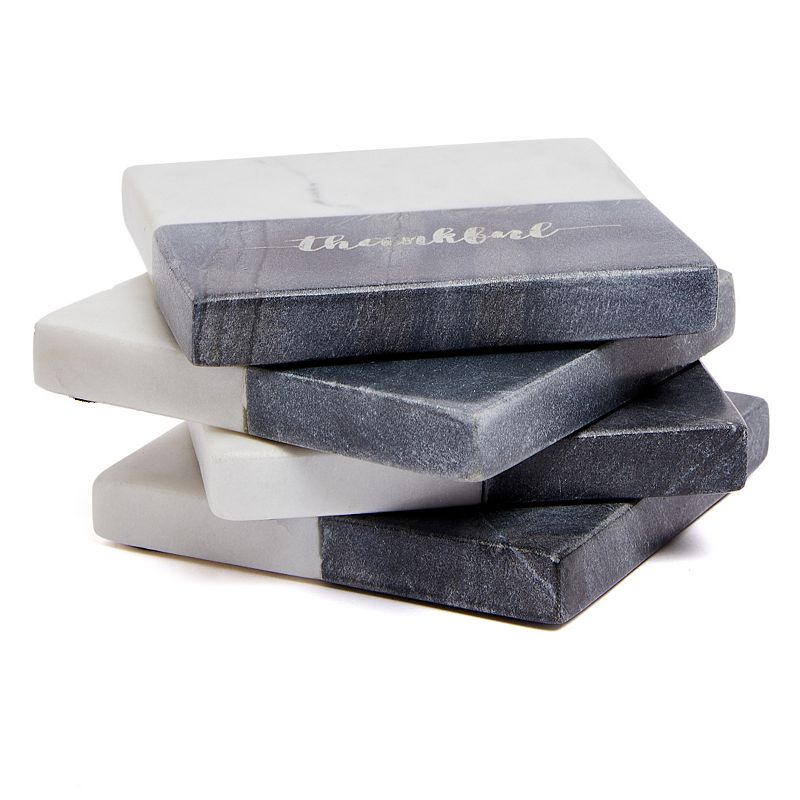 Grey Thankful Marble 4 Pack Coaster Set