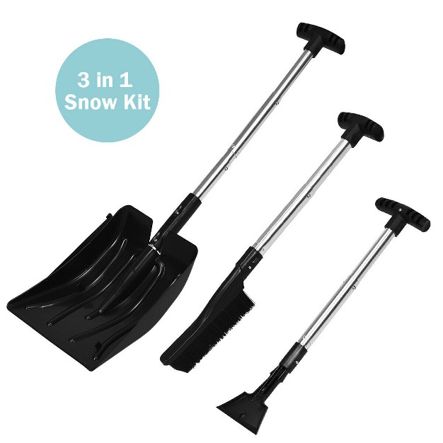 Costway 3 in 1 Snow Shovel W ice Scraper amp snow Brush Portable Shovel Kit