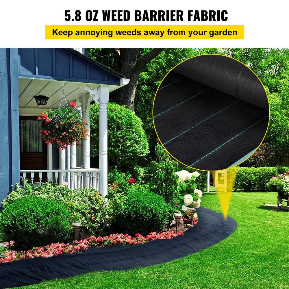 VEVOR 4 ft. x 300 ft. Weed Barrier 5.8 oz. Landscape Fabric Heavy-Duty Woven Grass Control Geotextile for Garden Black FCBY43005.8OZWK6GV0