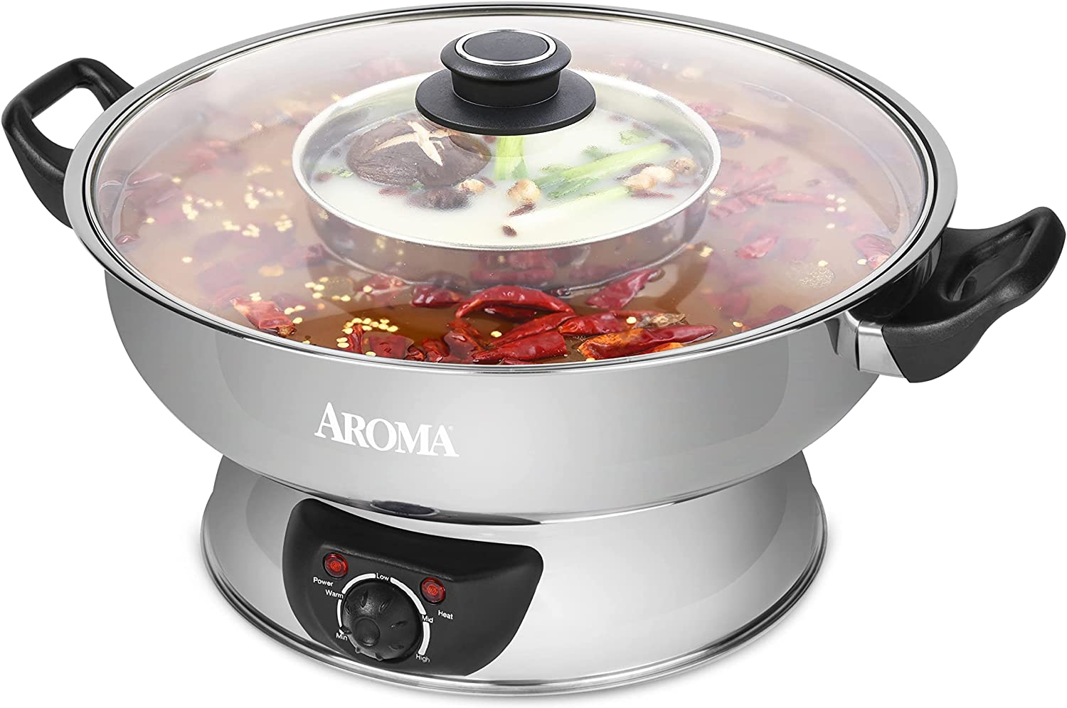 Aroma Stainless Steel Hot Pot， Silver (ASP-600)， 5 quart