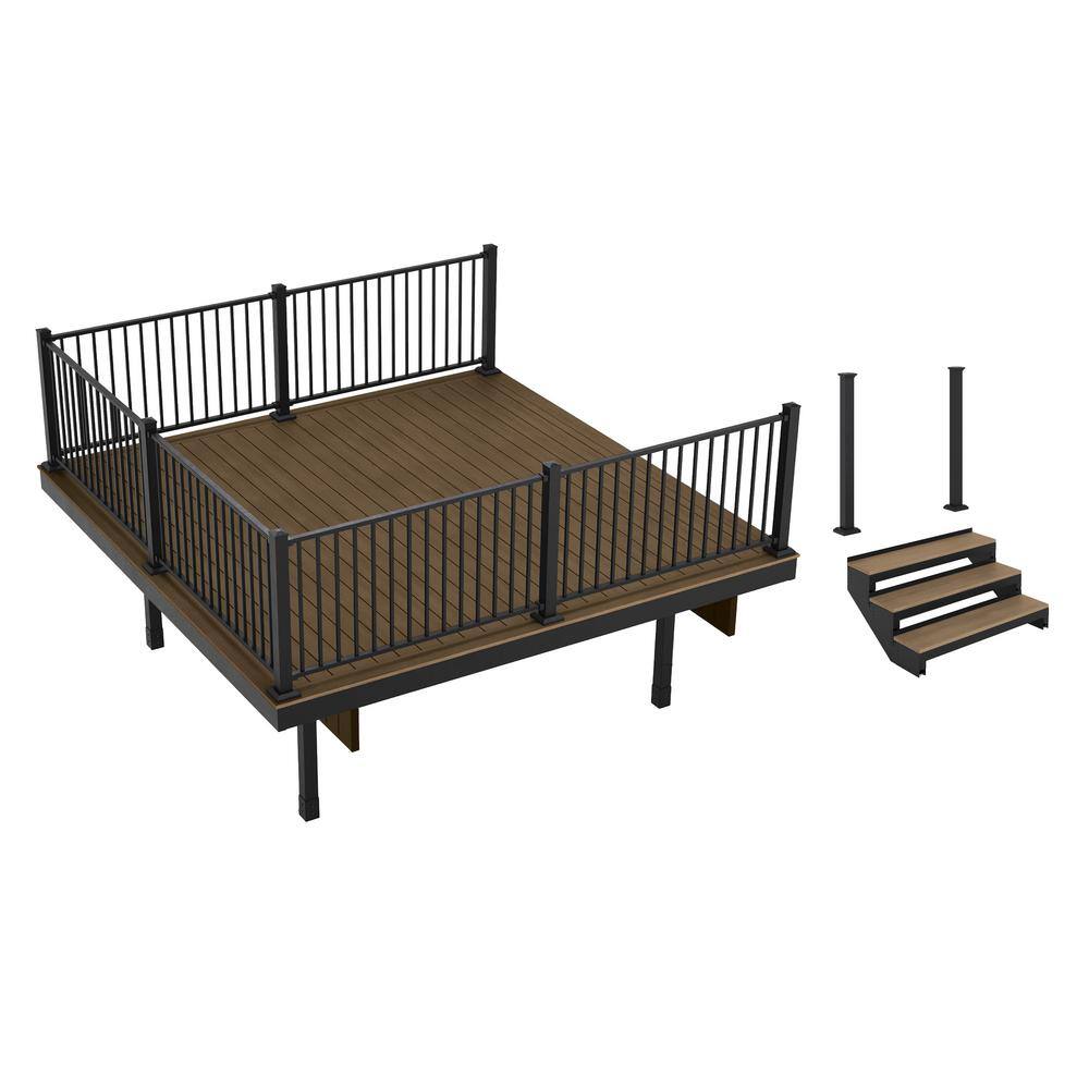 FORTRESS Apex Freestanding 4 ft. x 12 ft. x 12 ft. Brazilian Teak PVC Deck 3-Step Stair Kit with Steel Framing  Aluminum Railing K-64403852213