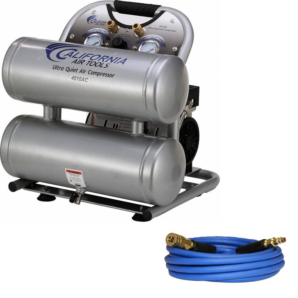 California Air Tools Ultra Quiet Oil-Free 4.6 Gal. 1 Hp 120 PSI Electric Aluminum Twin Air Compressor with 25 ft. Air Hose CAT-4610ACH