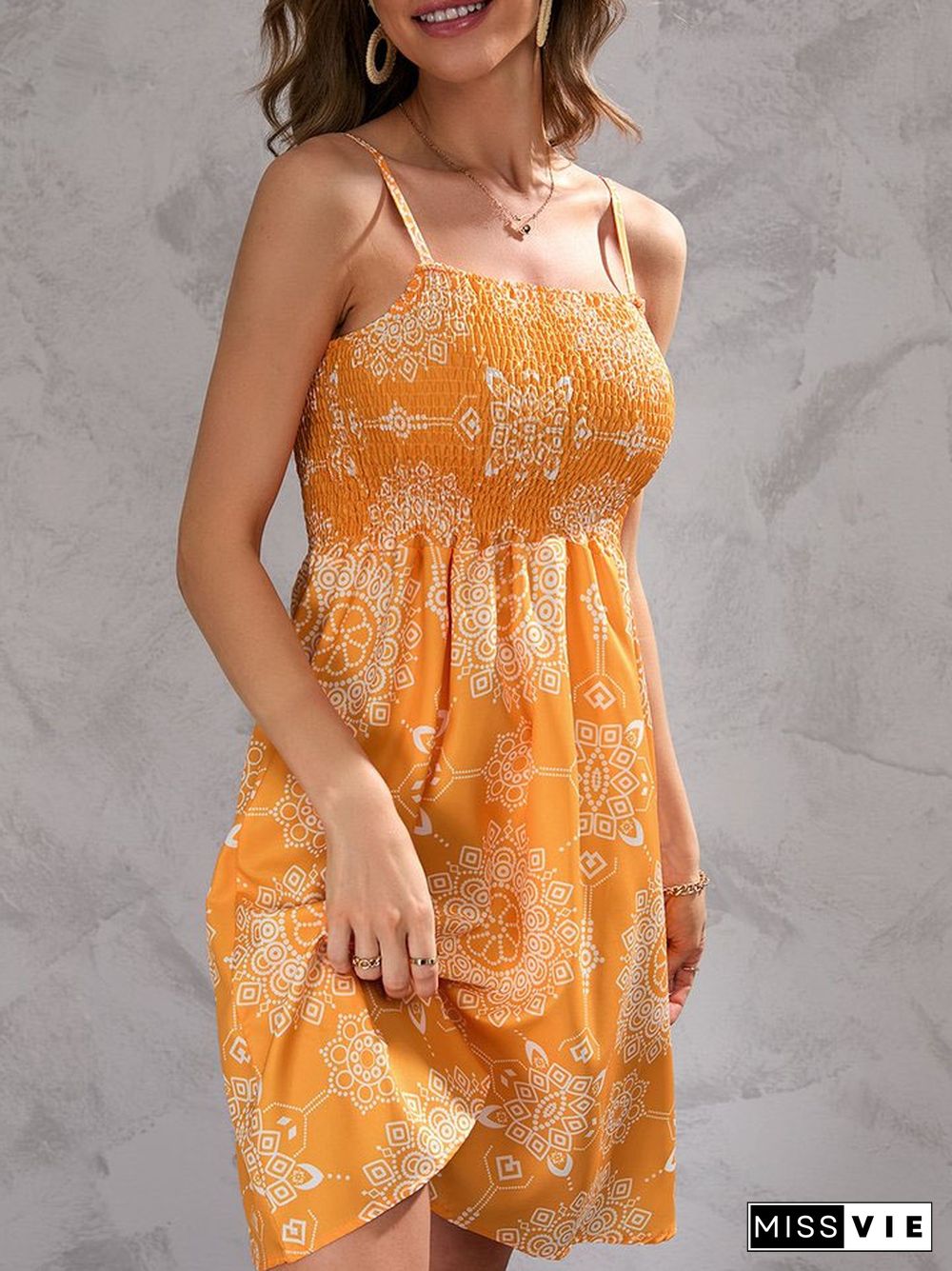 Printed Chest-wrapped Sling Dress Short Dress