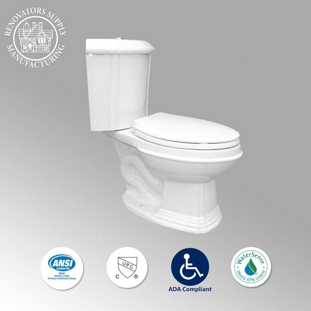 RENOVATORS SUPPLY MANUFACTURING Sheffield Corner 2-Piece 0.8 GPF1.6 GPF WaterSense Dual Flush Elongated Toilet in White with Slow Close Seat 10688