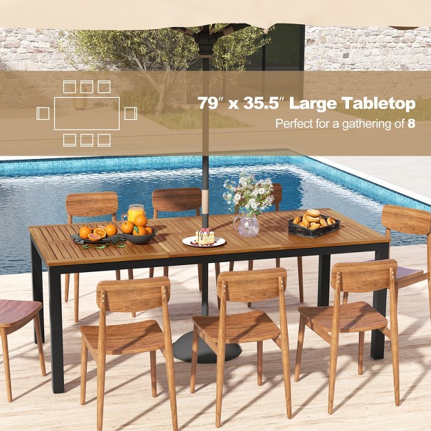 Acacia Wood Patio Table 8 person Outdoor Dining Table With Umbrella Hole