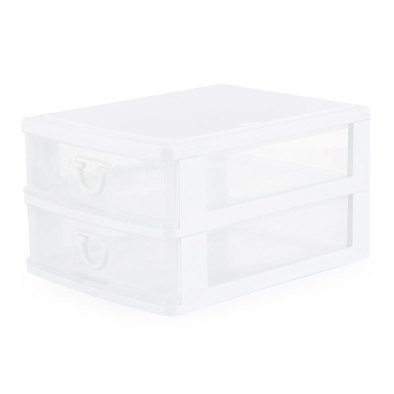 Gracious Living Clear Mini 2 Drawer Desk and Office Organizer with White Finish