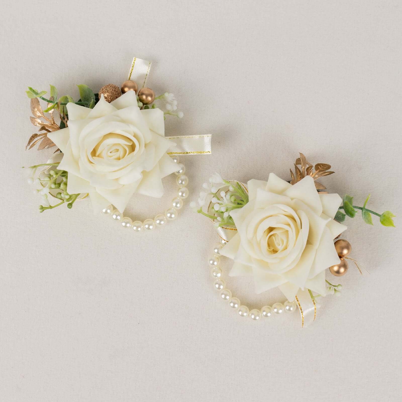 2 Pack White Silk Rose Wrist Corsage With Pearls, 4