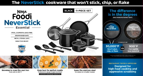 Ninja Foodi NeverStick Essential 11-Piece Cookware Set， C19600