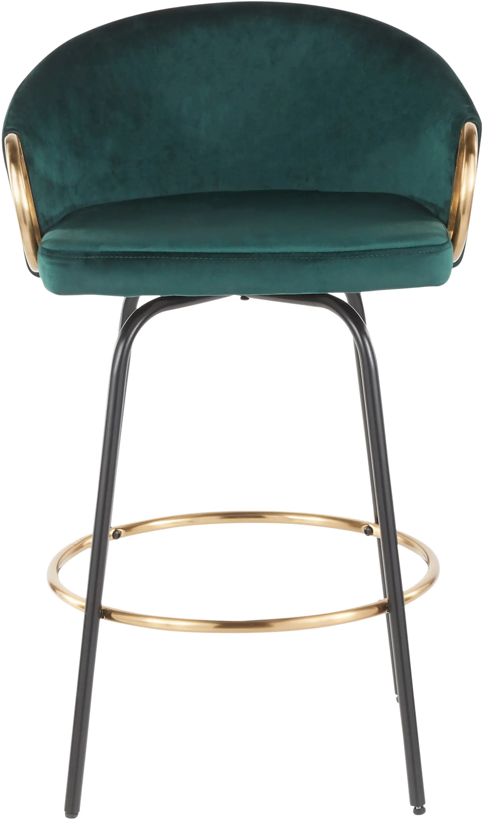 Claire Glam Gold and Emerald Velvet Barstool Stool， Set of 2