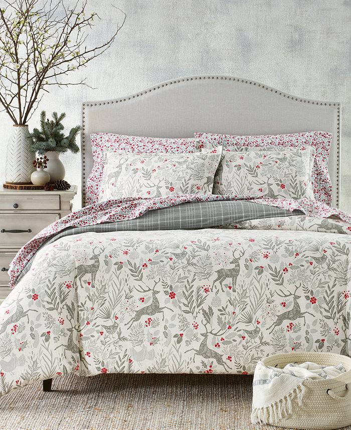 Charter Club Woodland Flannel Cotton Duvet Covers，