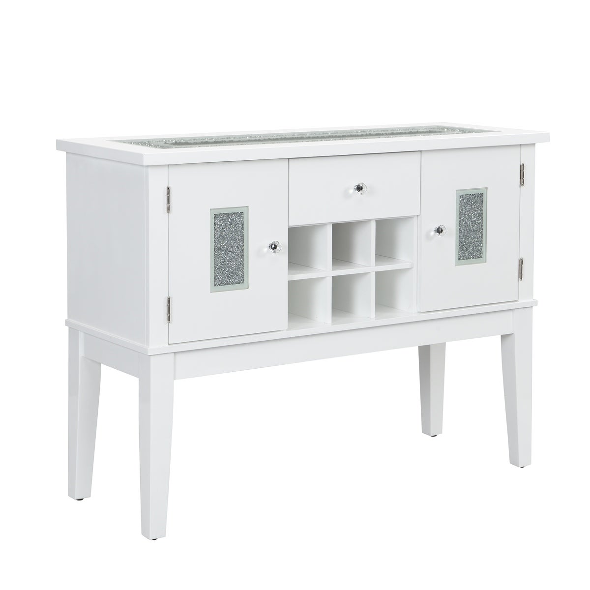 1 Drawer and 2 Doors Wood Server with Wine Bottles Storage in White