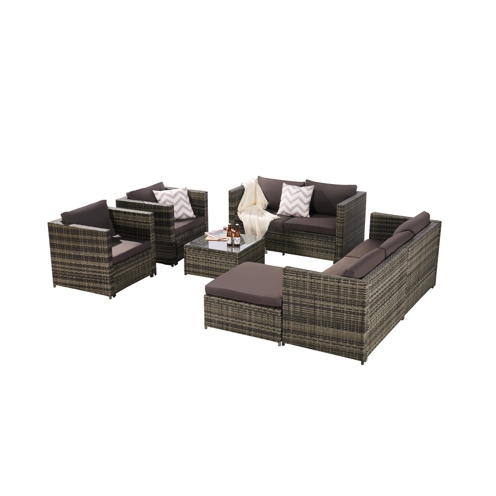 6 pieces Outdoor Furniture Product Rattan Sofa and Table Set Cushion Outdoor Garden Rattan Table  for Garden Patio  Porch