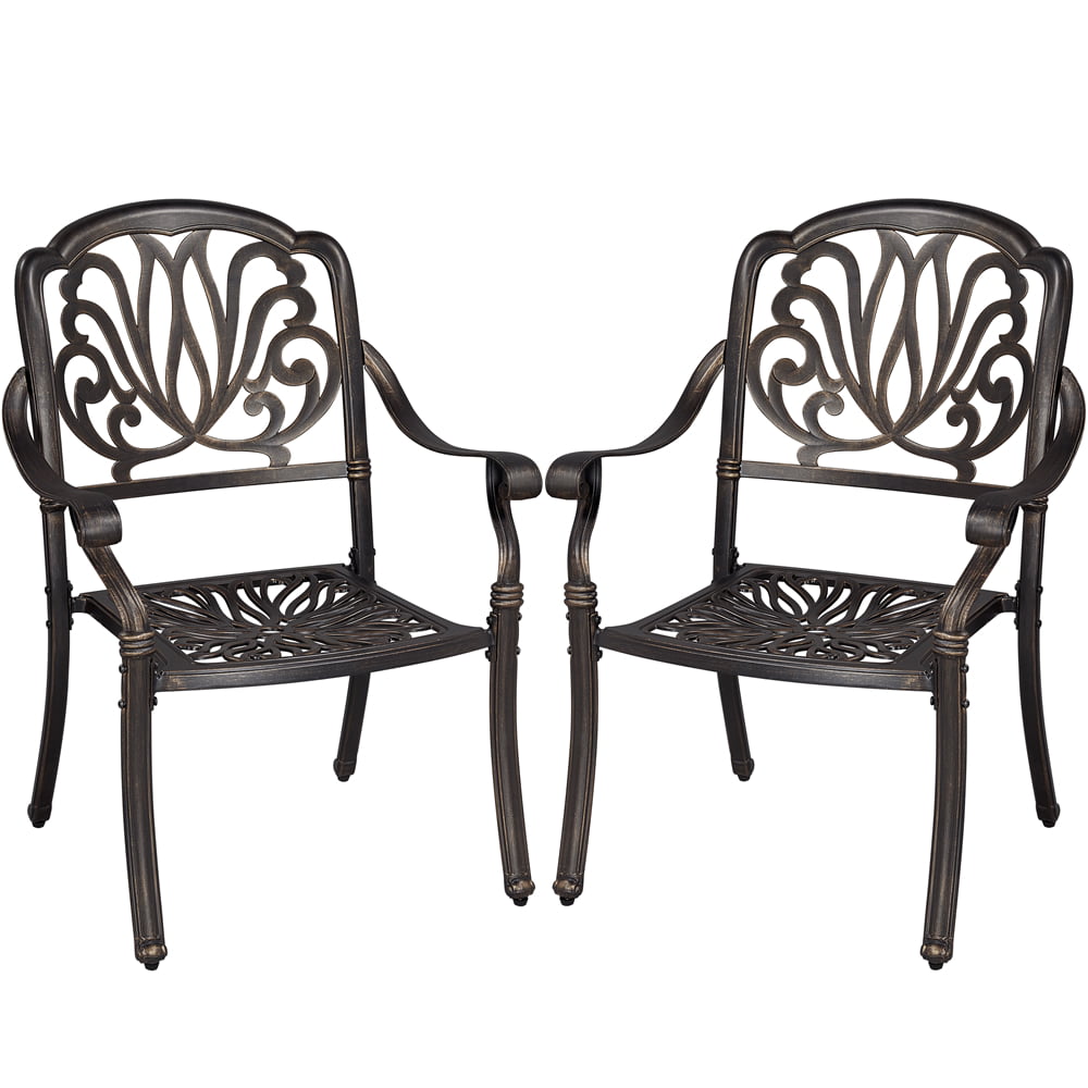 Easyfashion Outdoor Dining Chair - Aluminum Alloy - Set of 2 - Has Arms - Bronze