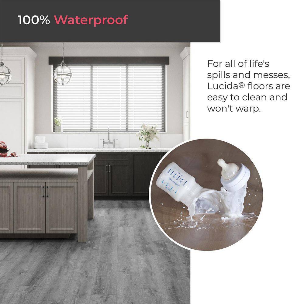 Lucida Surfaces TruCore Grey 12 MIL x 7.3 in. W x 48 in. L Click Lock Waterproof Luxury Vinyl Plank Flooring (24.5 sqftcase) TC-804