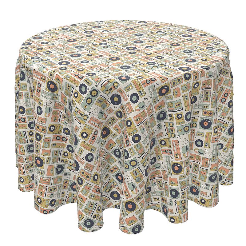 Round Tablecloth， 100% Cotton， 60 Round， Retro Music Pattern