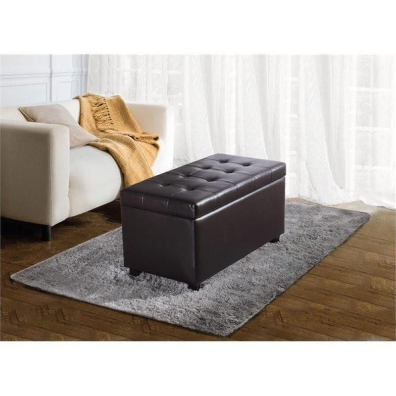 Cosmopolitan 34 in. W Rectangle Storage Ottoman in Midnight Black Faux Leather   Transitional   Footstools And Ottomans   by Homesquare  Houzz