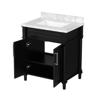 Home Decorators Collection Aberdeen 30 in. x 22 in. D x 34.5 in. H Bath Vanity in Black with White Carrara Marble Top Aberdeen 30B